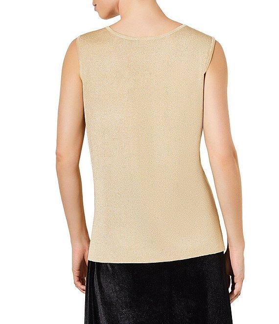 Ming Wang Scoop Neck Sleeveless Side Slit Metallic Shimmer Knit Tank Product Image