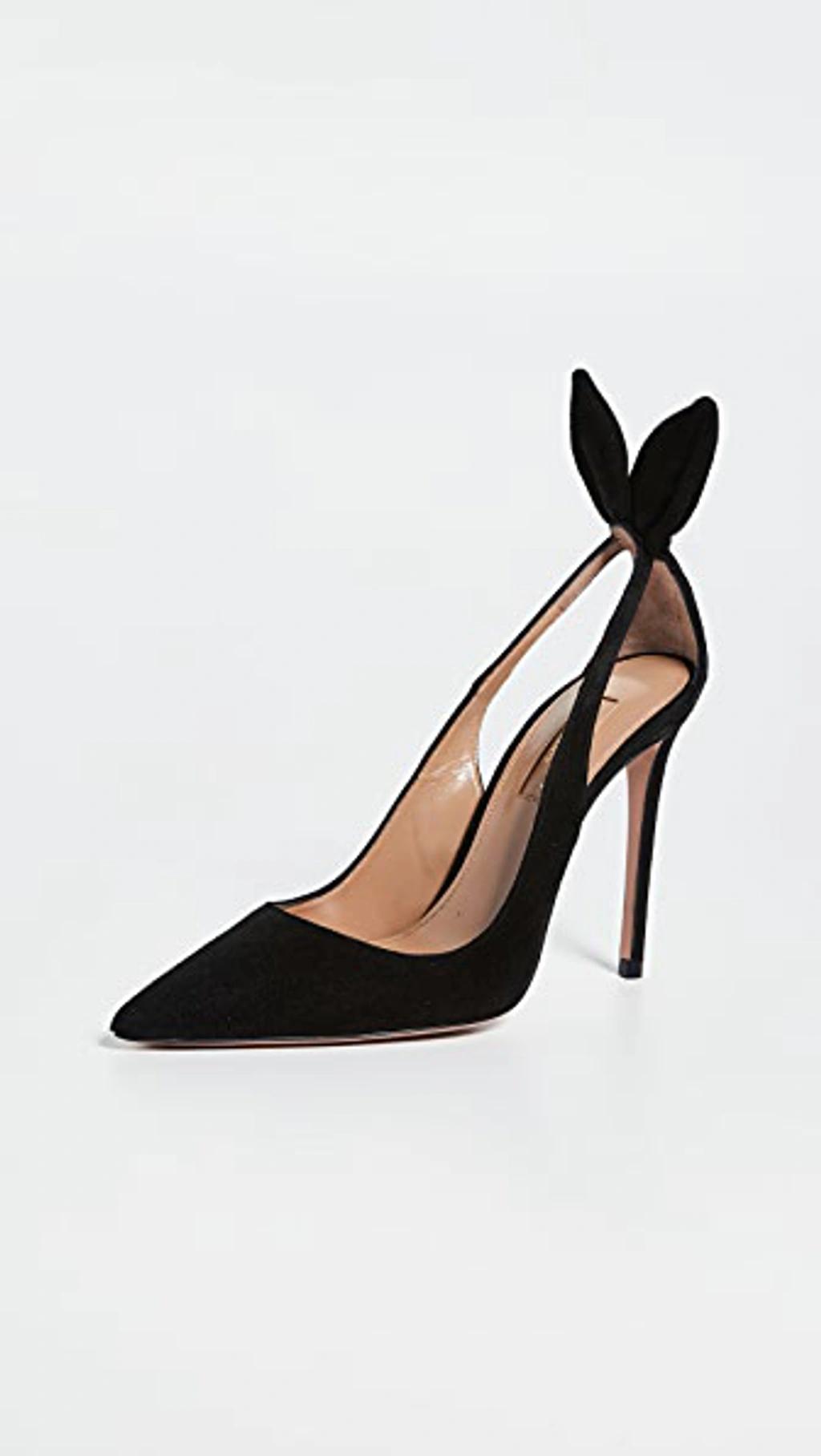 AQUAZZURA Bow Tie 85 Suede Pumps In Black Product Image