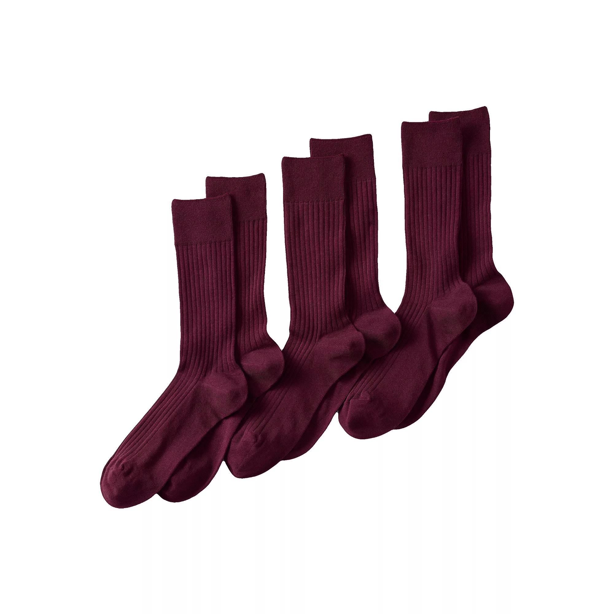 Men's Lands' End Seamless-Toe Cotton 3-Pack Dress Socks, Size: Large, Light Grey Product Image