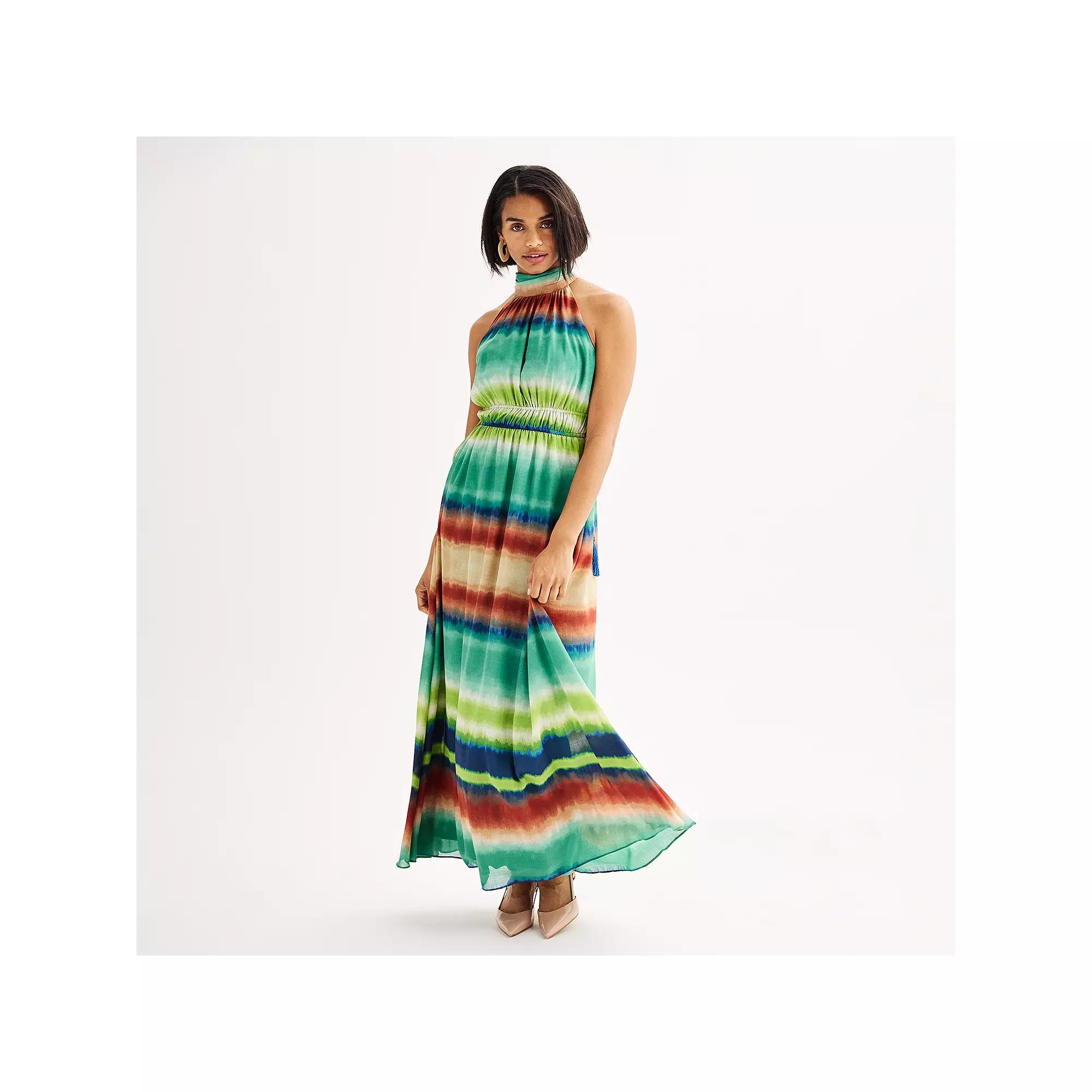 Women's Taylor Chiffon Striped Maxi Dress, Size: 10, Multi Print Product Image