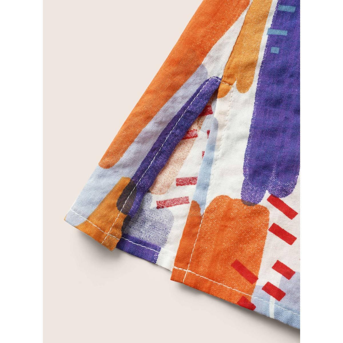 Plus Size Multicolor Brush Print Split Side Cap Sleeve Blouse Women Elegant Cap Sleeve Stand-up collar Everyday Blouses BloomChic 12/L Product Image