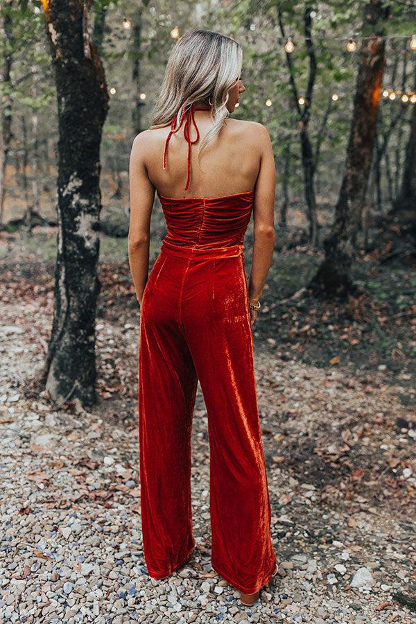 Fall Mixer Velvet Jumpsuit in Rust Product Image