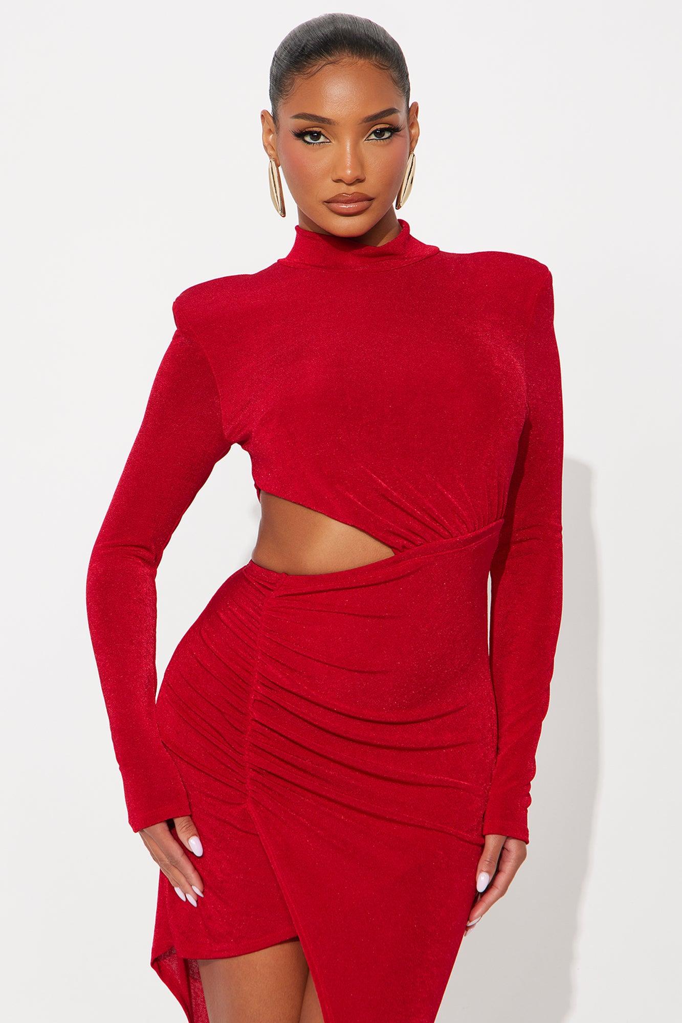 Amari Long Sleeve Slinky Maxi Dress - Red Female Product Image