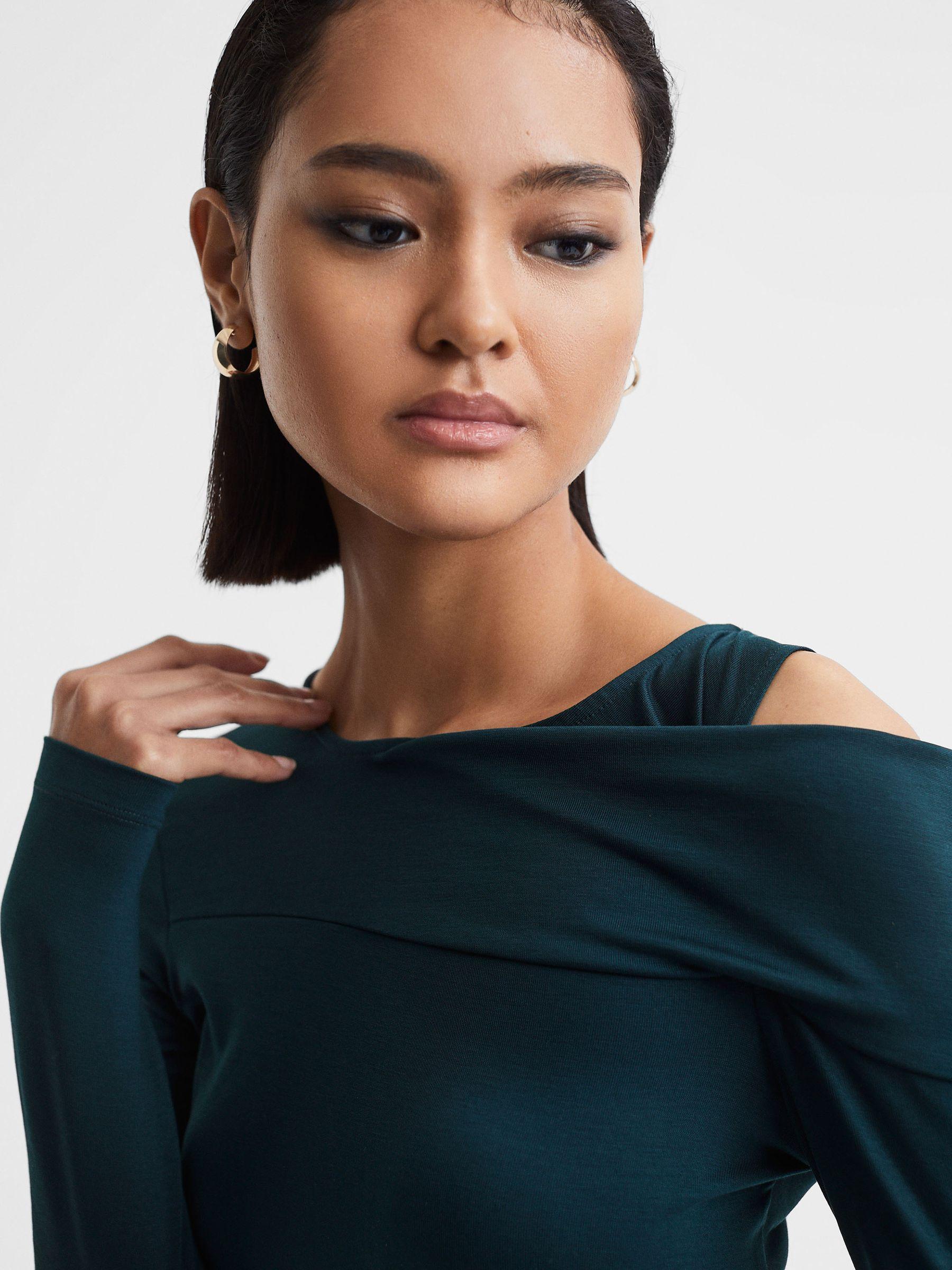 Draped Shoulder Top in Teal Product Image