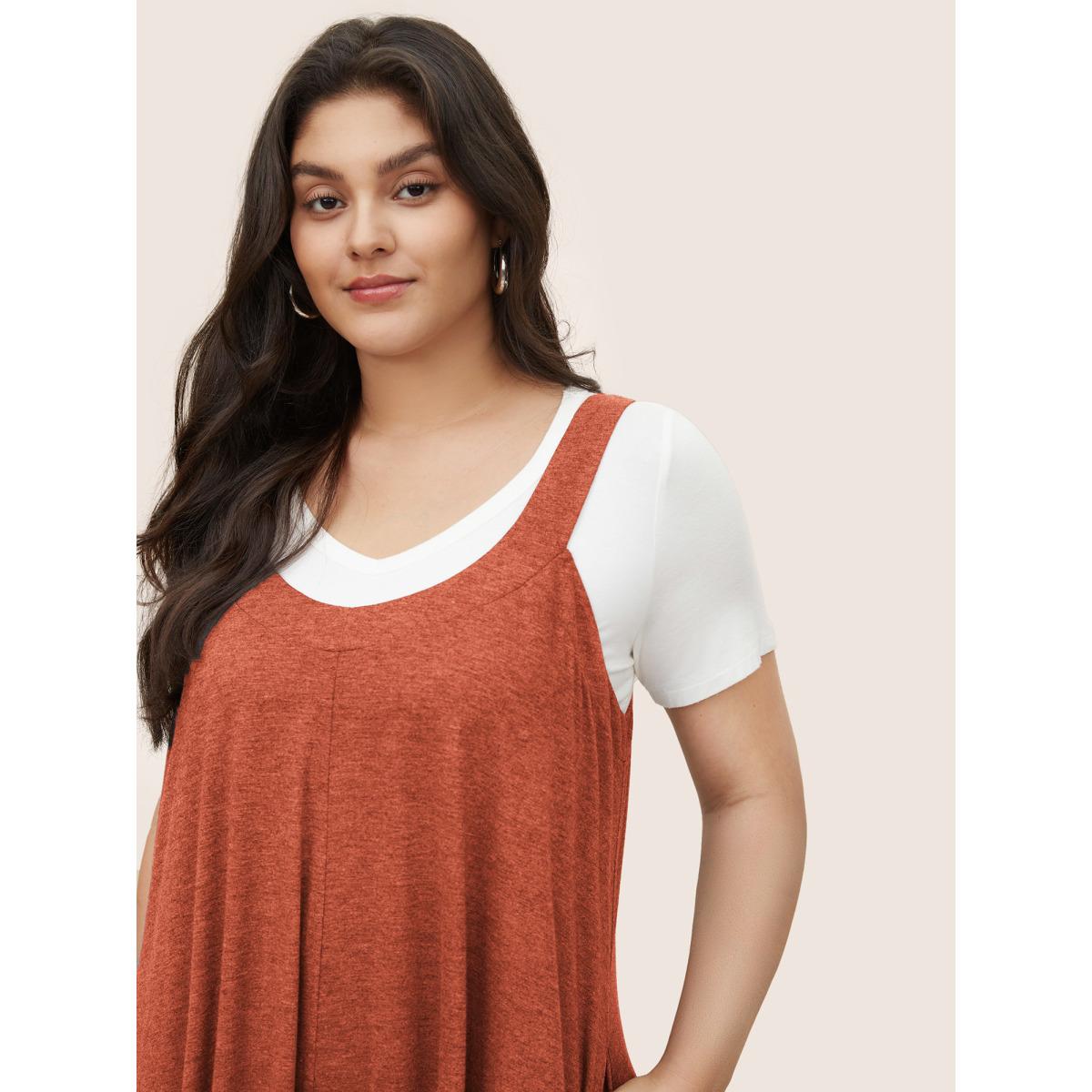 Plus Size OrangeRed Supersoft Essentials Solid Pocket Adjustable Straps Jumpsuit Women Casual Sleeveless Non Everyday Loose Jumpsuits BloomChic 22-24/3X Product Image