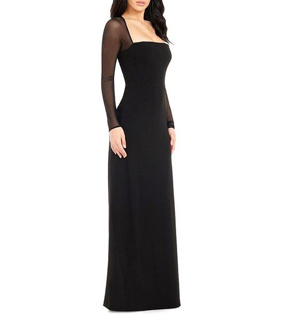 Dress the Population Maxwell Square Neck Mesh Long Sleeve Column Gown Product Image