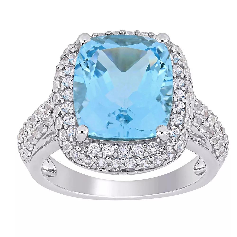 Stella Grace Sterling Silver Sky Blue Topaz & Lab-Created White Sapphire Double Halo Ring, Women's, Size: 6 Product Image