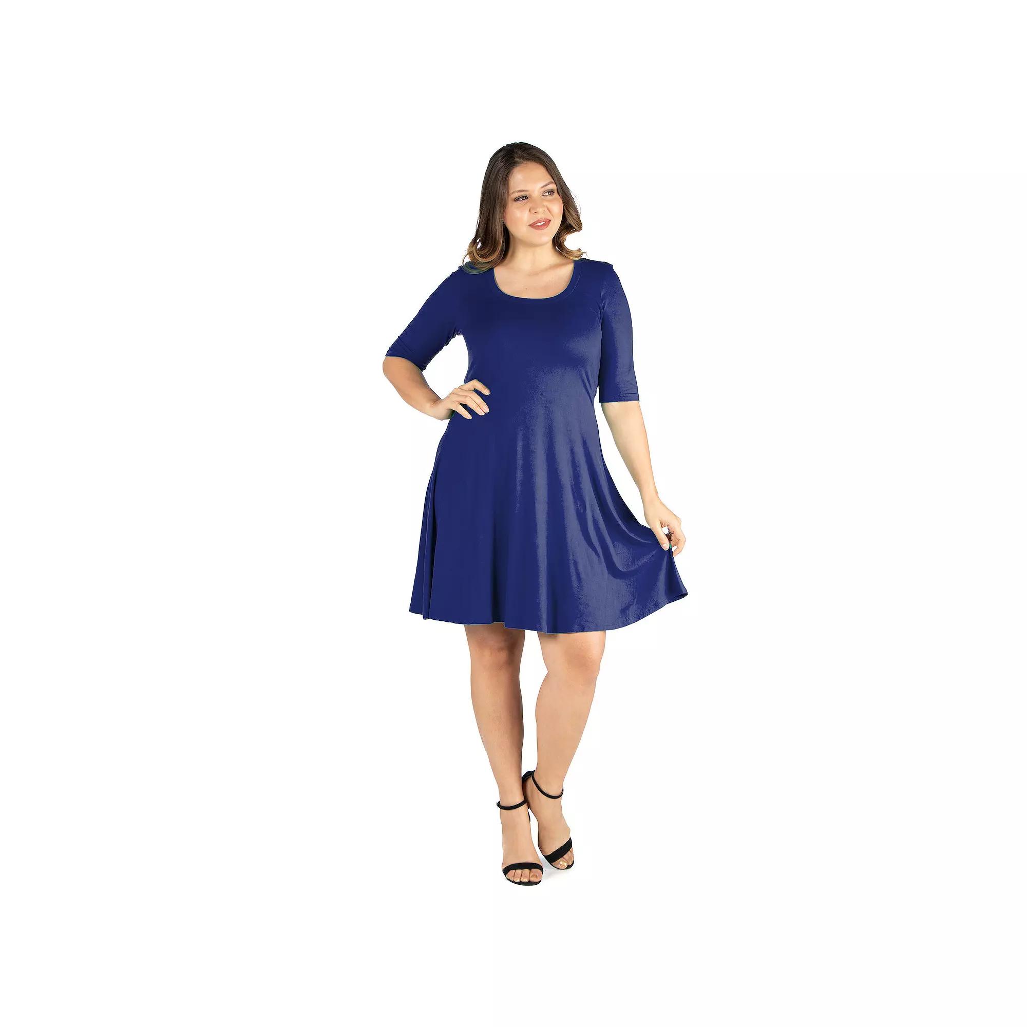 Plus Size 24seven Comfort Apparel Elbow Sleeve Knee Length Dress, Women's, Size: 1XL, Purple Product Image