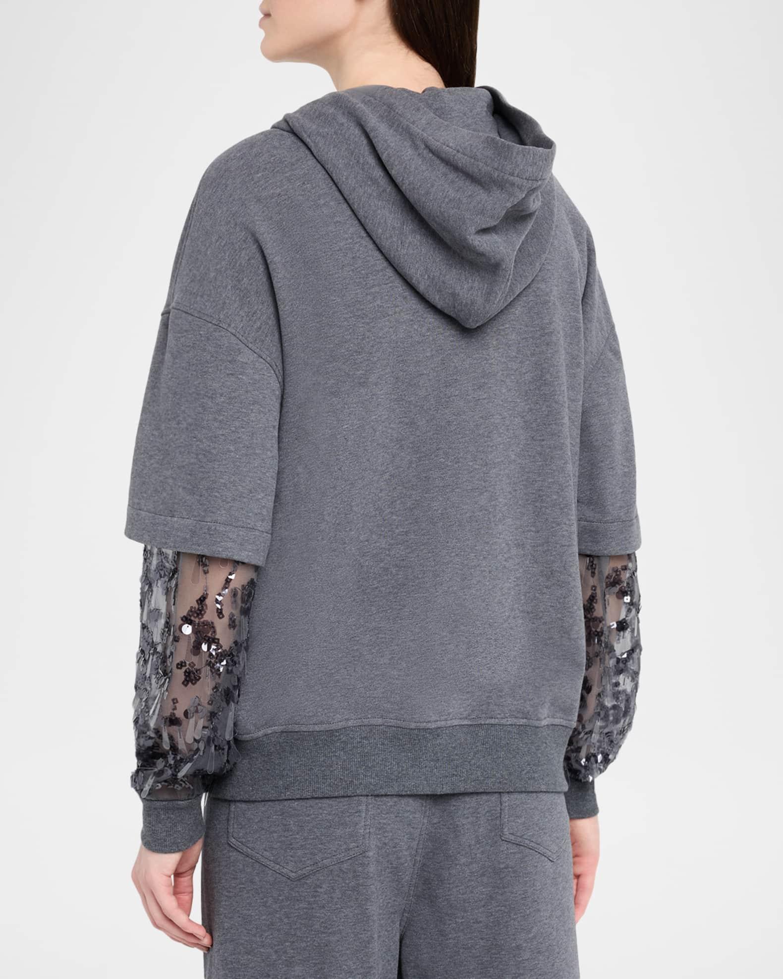 Hooded Zip Jacket with Sheer Sequined Raindrop Sleeves Product Image