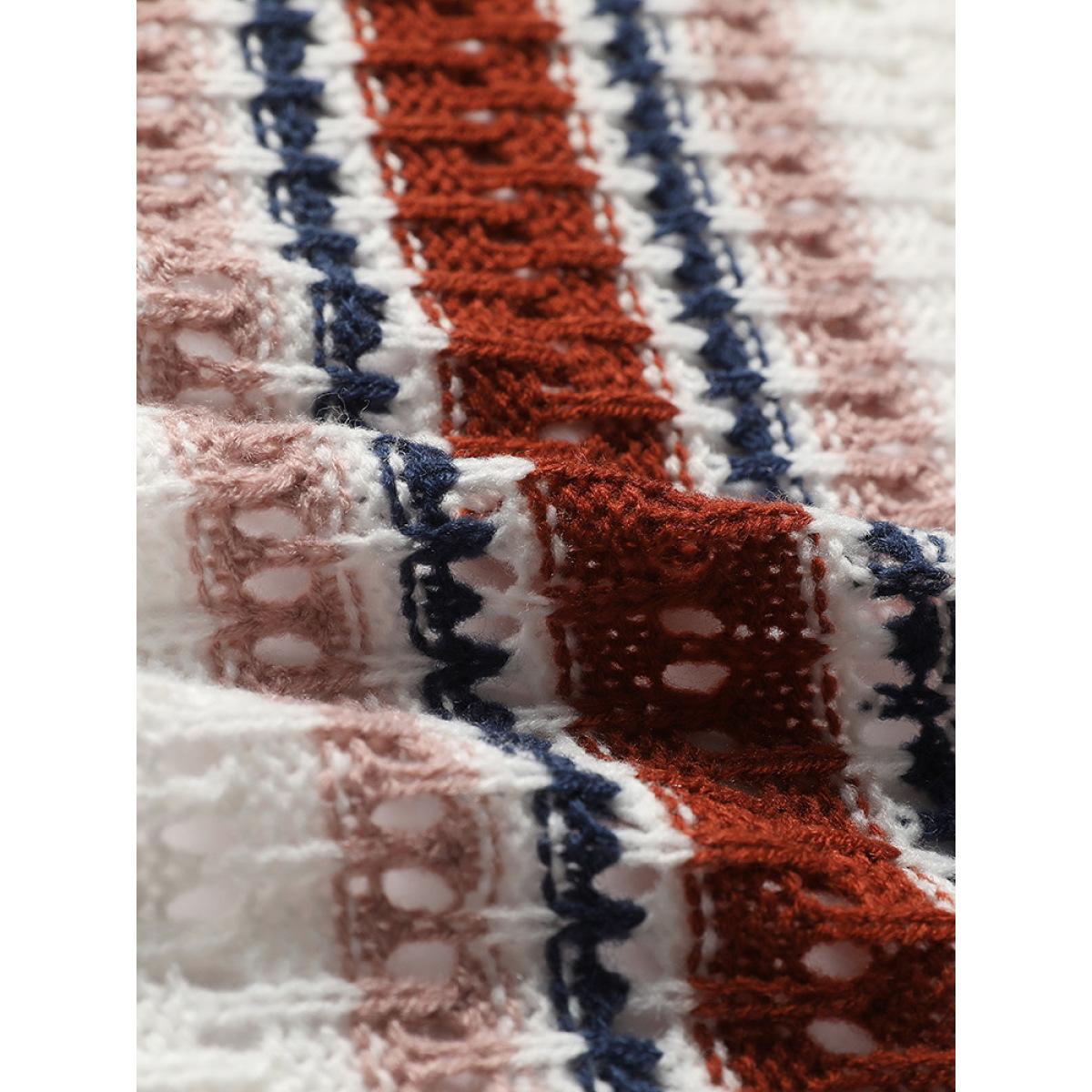 Plus Size Striped Contrast Pointelle Knit Button Through Cardigan Multicolor Women Casual Loose Long Sleeve Dailywear Cardigans BloomChic 14-16/1X Product Image