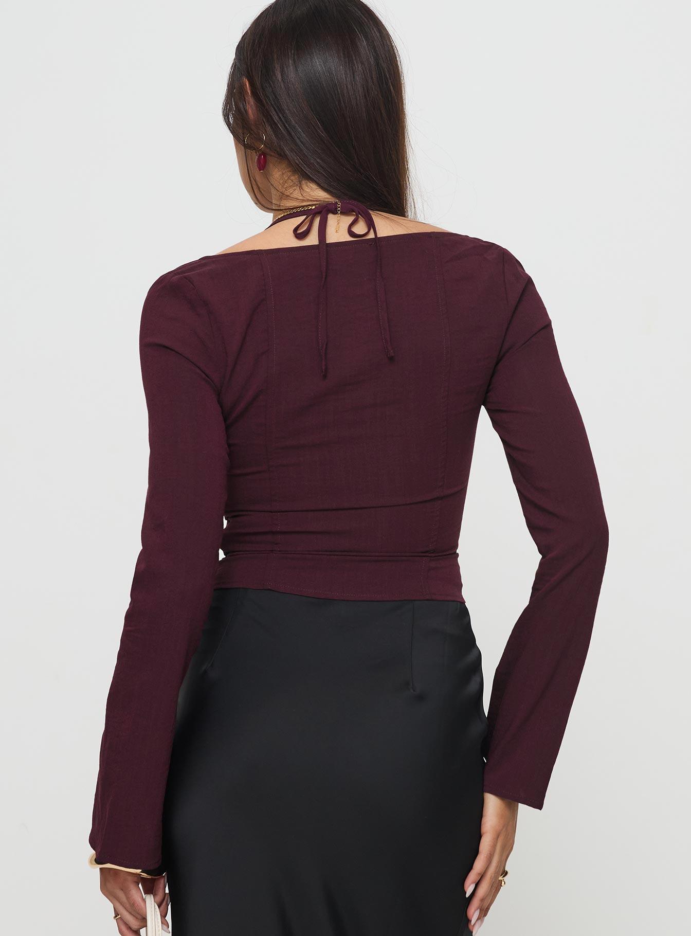 Trynia Long Sleeve Top Burgundy Product Image