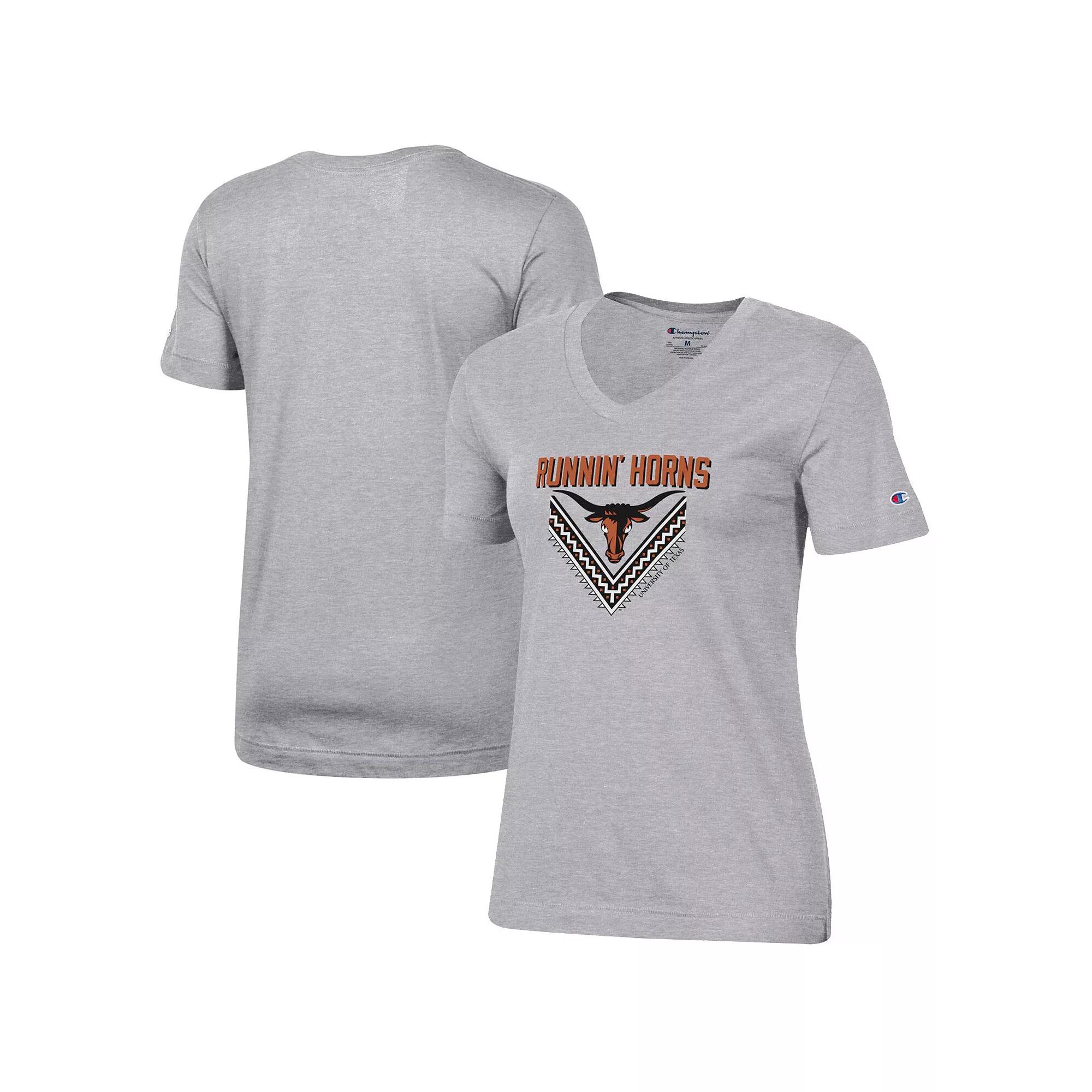 Women's Champion Heathered Gray Texas Longhorns Runnin' Horns V-Neck T-Shirt, Size: Medium, Grey Product Image