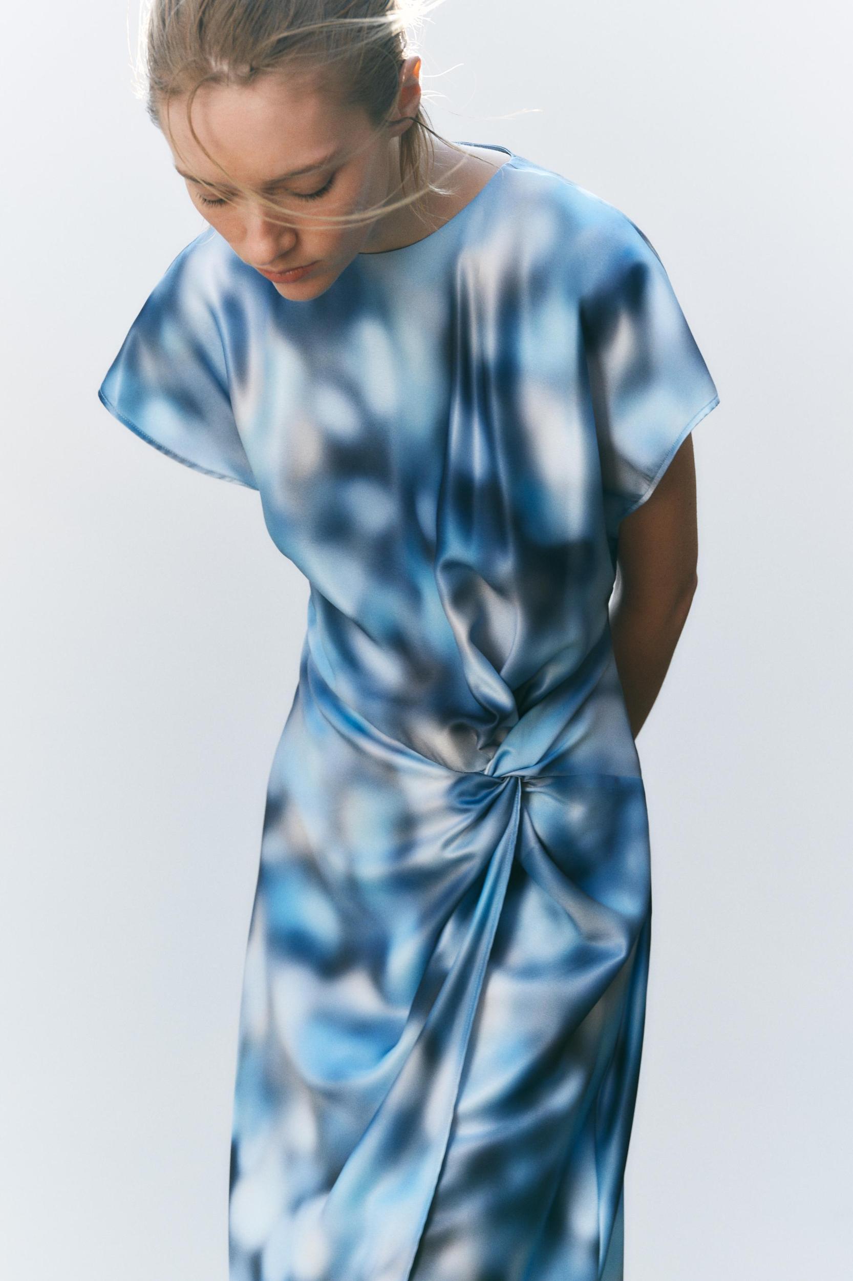 SATIN EFFECT TIE-DYE MIDI DRESS Product Image