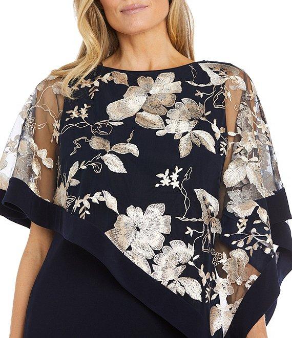 R & M Richards Short Sleeve Boat Neck Embroidered Poncho Dress Product Image