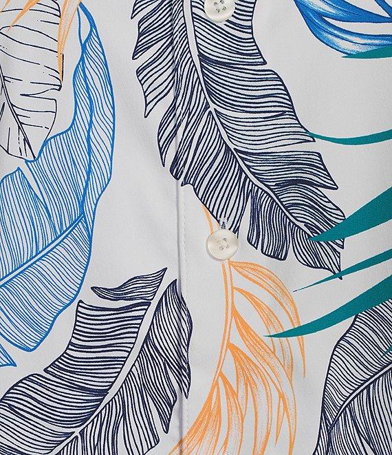 Caribbean Isle Breeze Performance Stretch Large Leaves Tropical Print Short Sleeve Woven Shirt Product Image