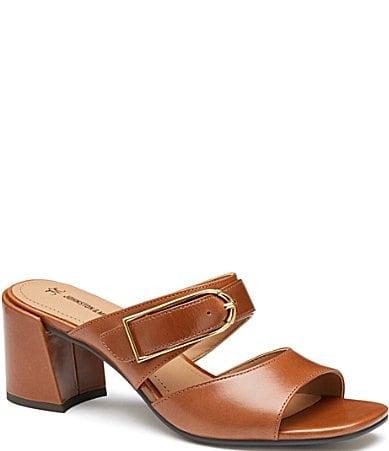 Johnston  Murphy Womens Everly Leather Buckle Slides Sandals Product Image