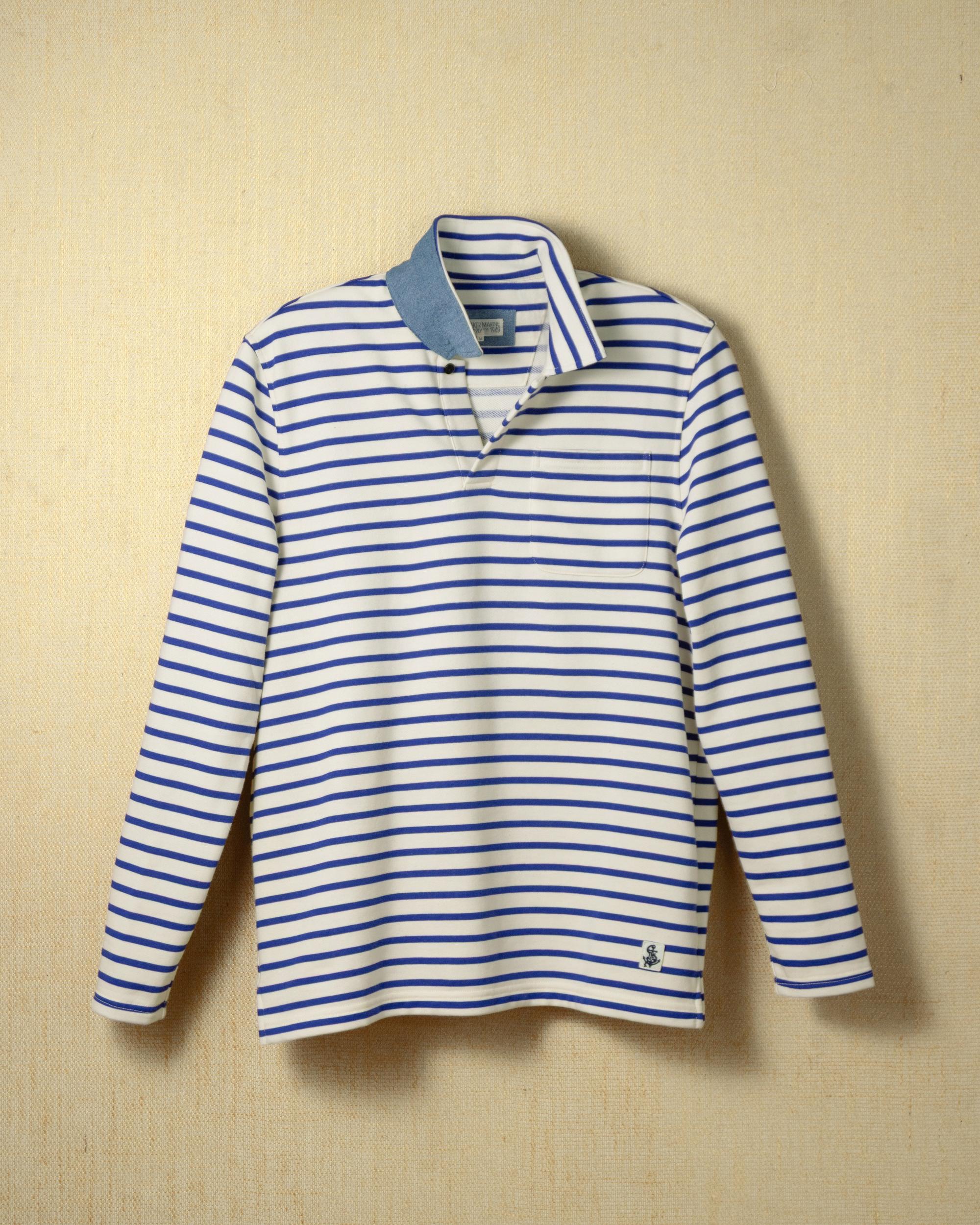 Acadia Polo in Cream/Atlantic Blue Loopback Terry Product Image