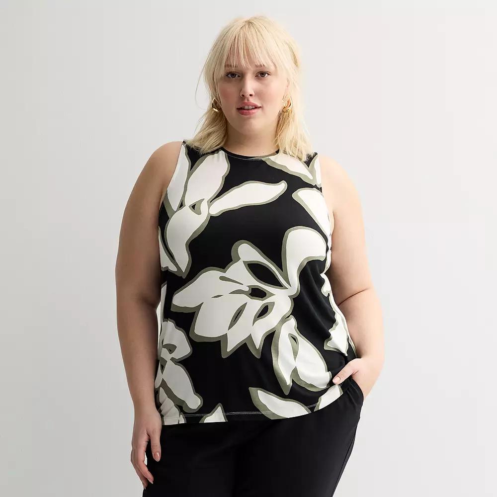 Plus Size Nine West Essential Easy High-Neck Tank, Women's, Size: 4XL, Black Leaf Product Image