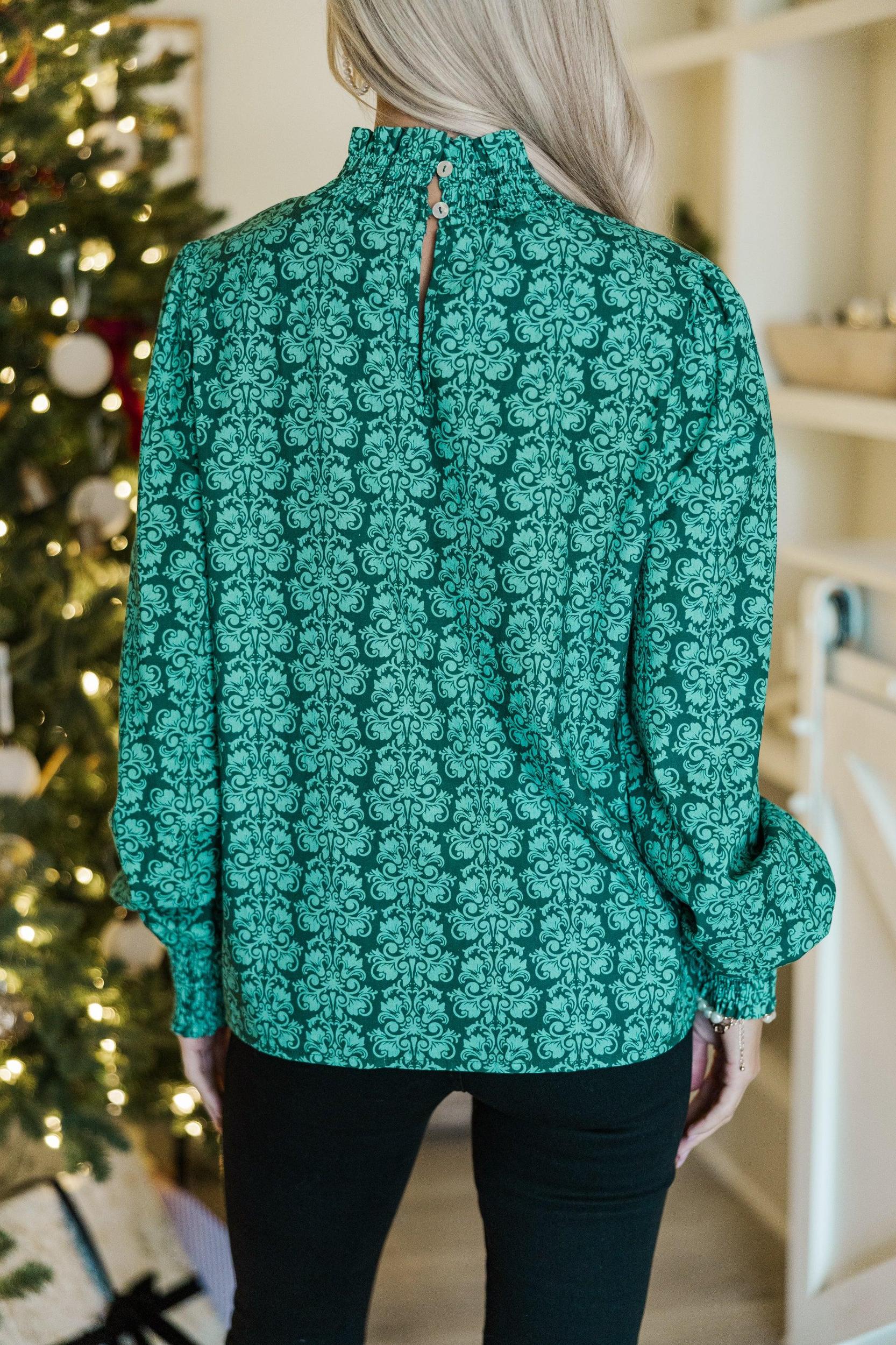 All I Need Emerald Damask Print Blouse Female Product Image