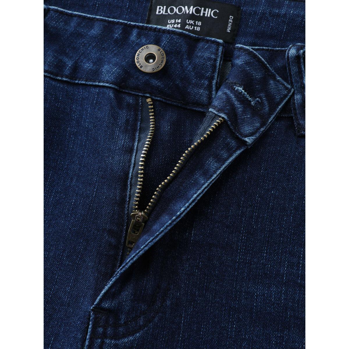 Plus Size Stretchy Mid-Rise Bootcut Jeans Women Darkindigo Timeless Topstitching High stretch Slanted pocket Jeans BloomChic 28/5X Product Image