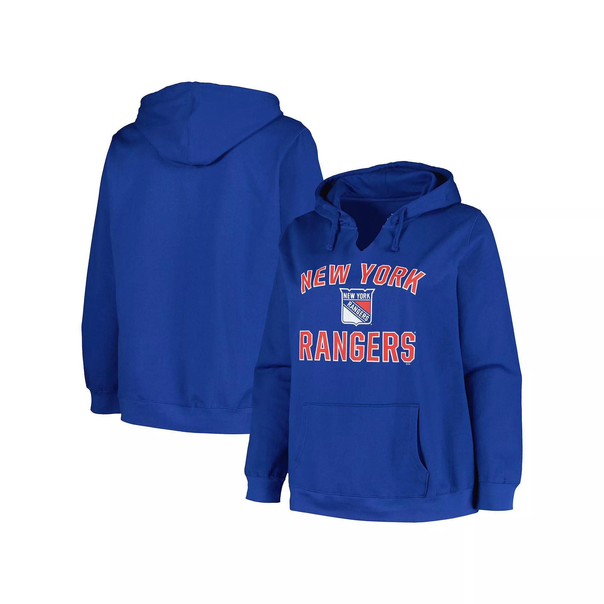 Women's Profile Blue New York Rangers Plus Size Arch Over Logo Pullover Hoodie, Size: 3XL, Ran Blue Product Image