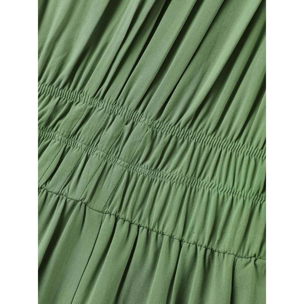 Plus Size Pleated Solid Color Slit Maxi Dress Sage Women Elegant Gathered V-neck Short sleeve Curvy BloomChic 14-16/1X Product Image