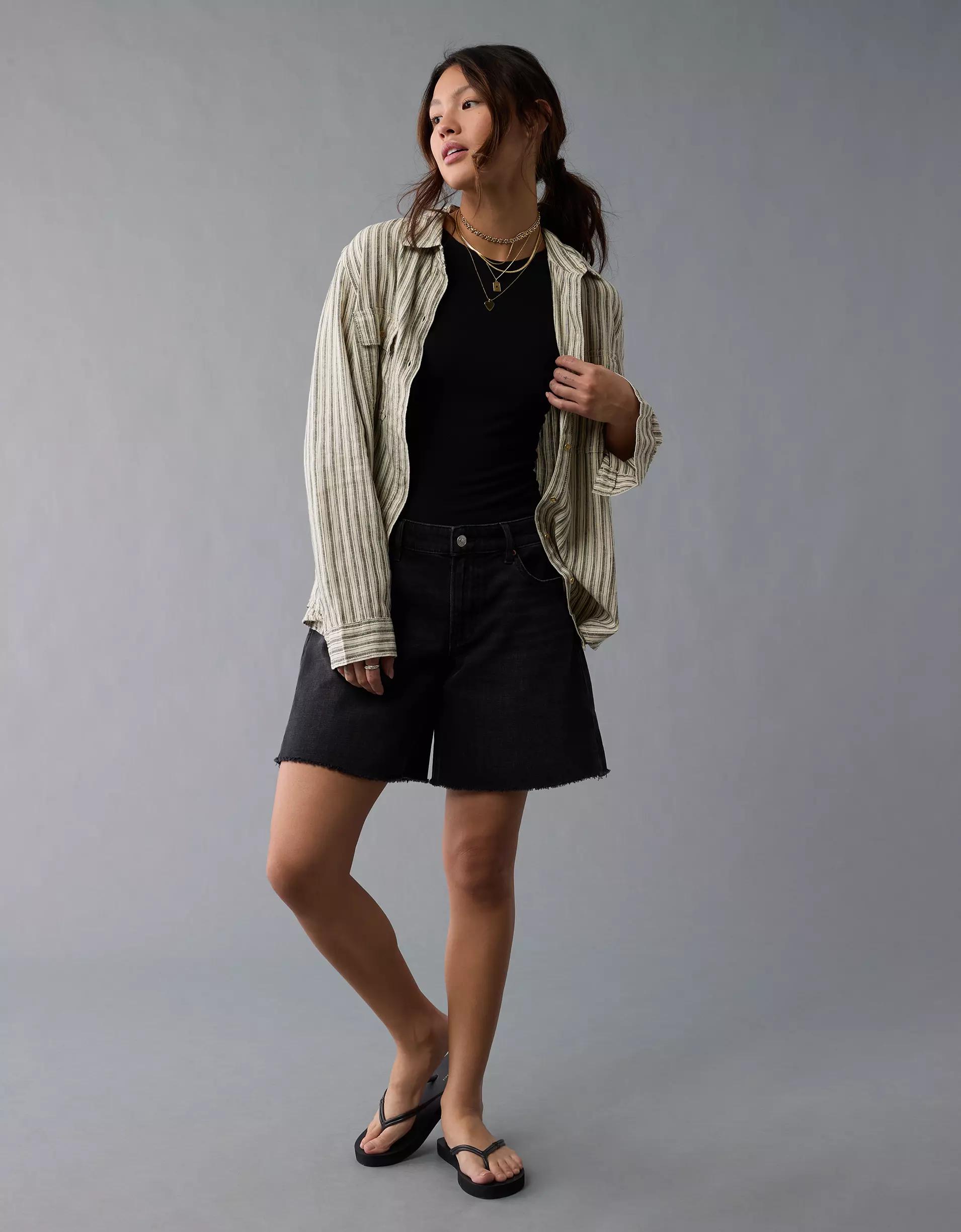 AE Weekend Vibes Linen-Blend Long-Sleeve Button-Up Shirt Product Image