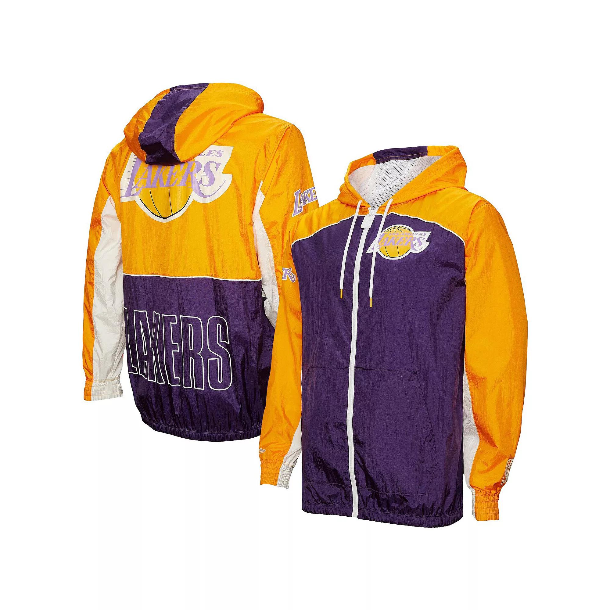 Men's Mitchell & Ness Purple Los Angeles Lakers Hardwood Classics Big Shot Premium Full-Zip Windbreaker Jacket,  Product Image