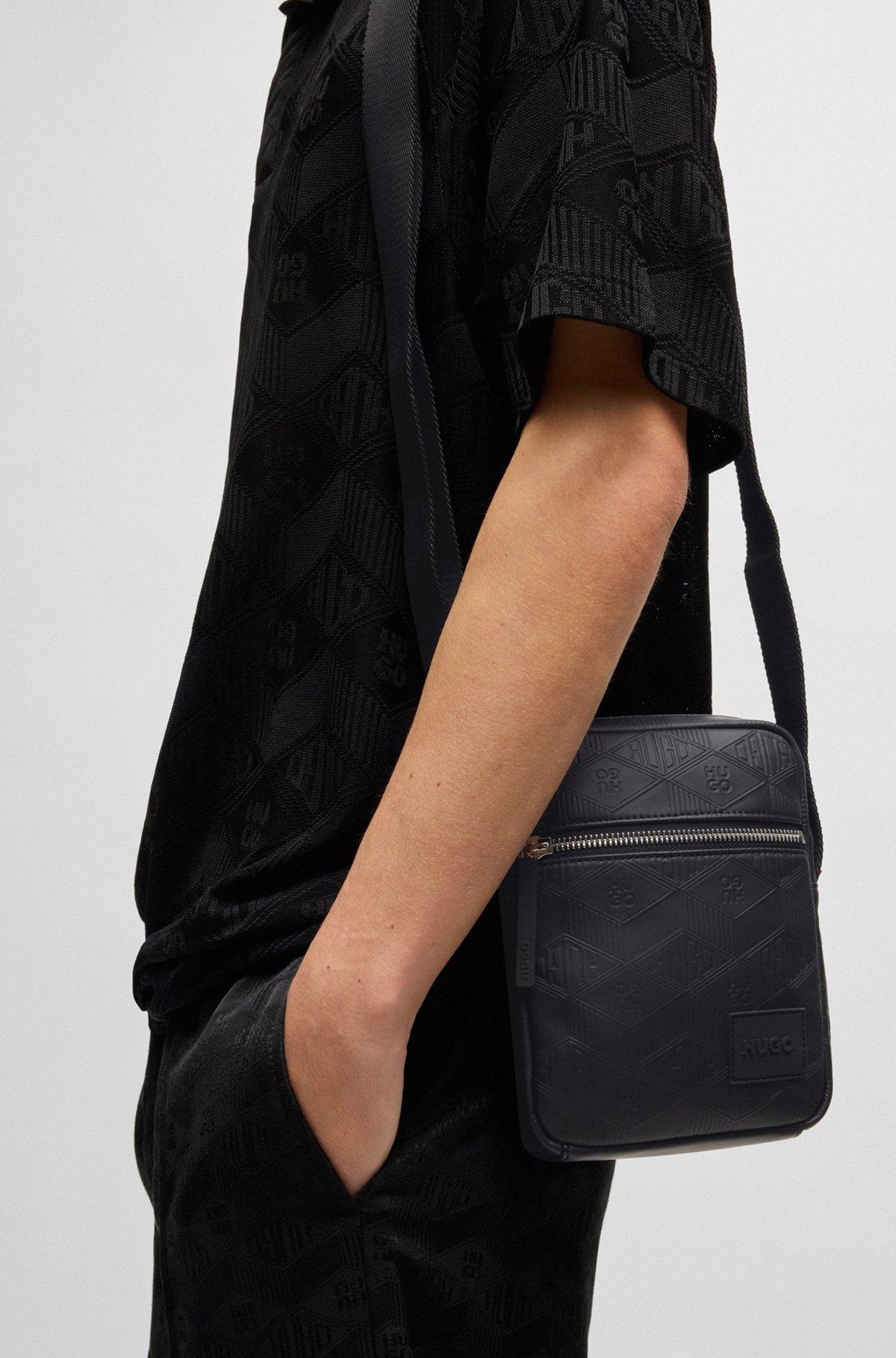 HUGO - Faux-leather reporter bag with stacked and geometric logos - Black Product Image