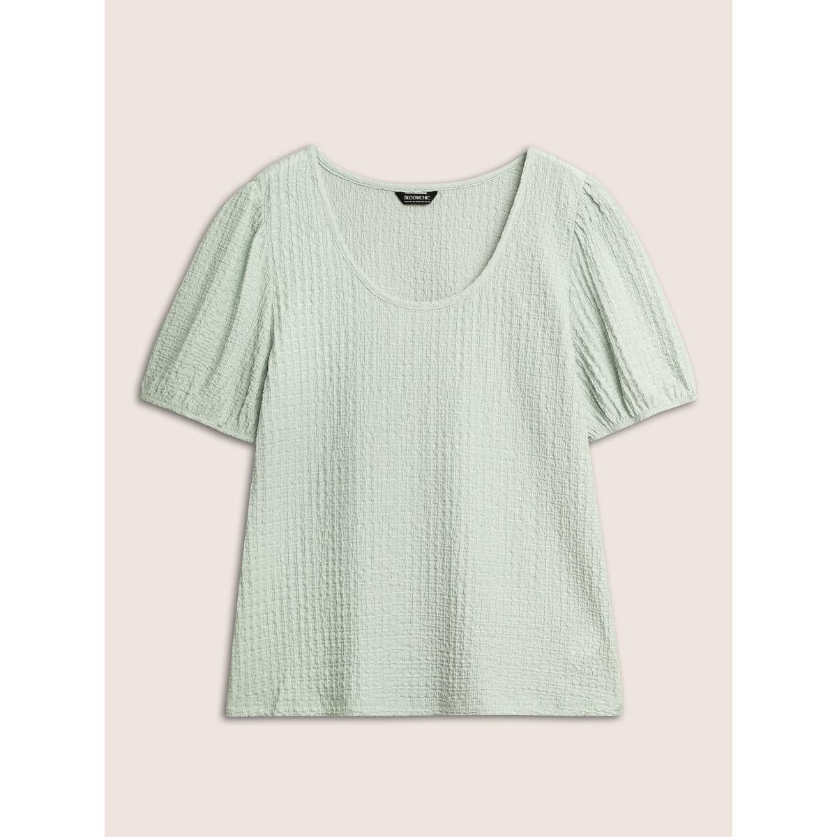 Plus Size U Neck Plain Textured Puff Sleeve T-shirt Palemauve Women Casual Texture U-neck Everyday T-shirts BloomChic 10/M Product Image