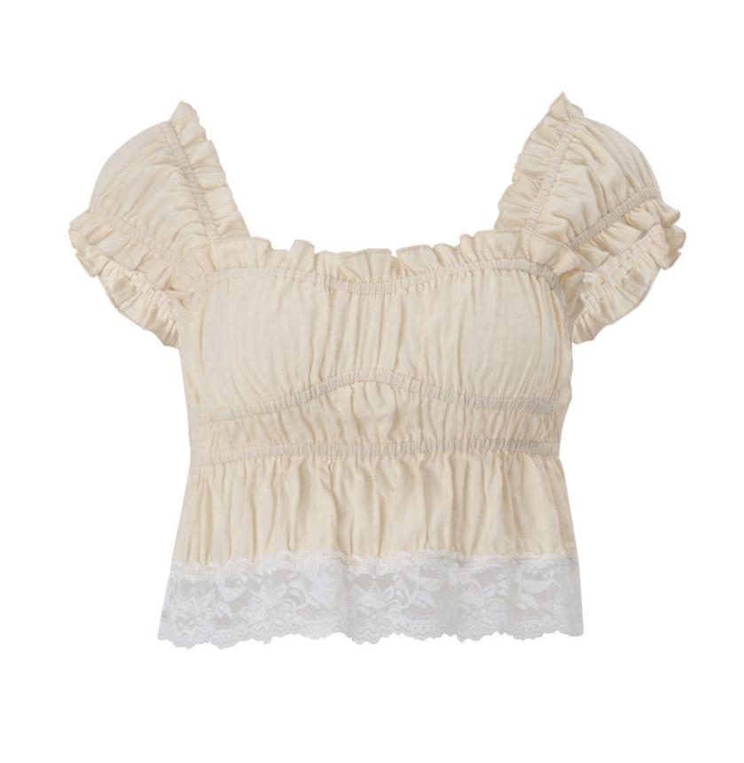 Square Neck Peplum Lace Trim Crop Tank Top Product Image