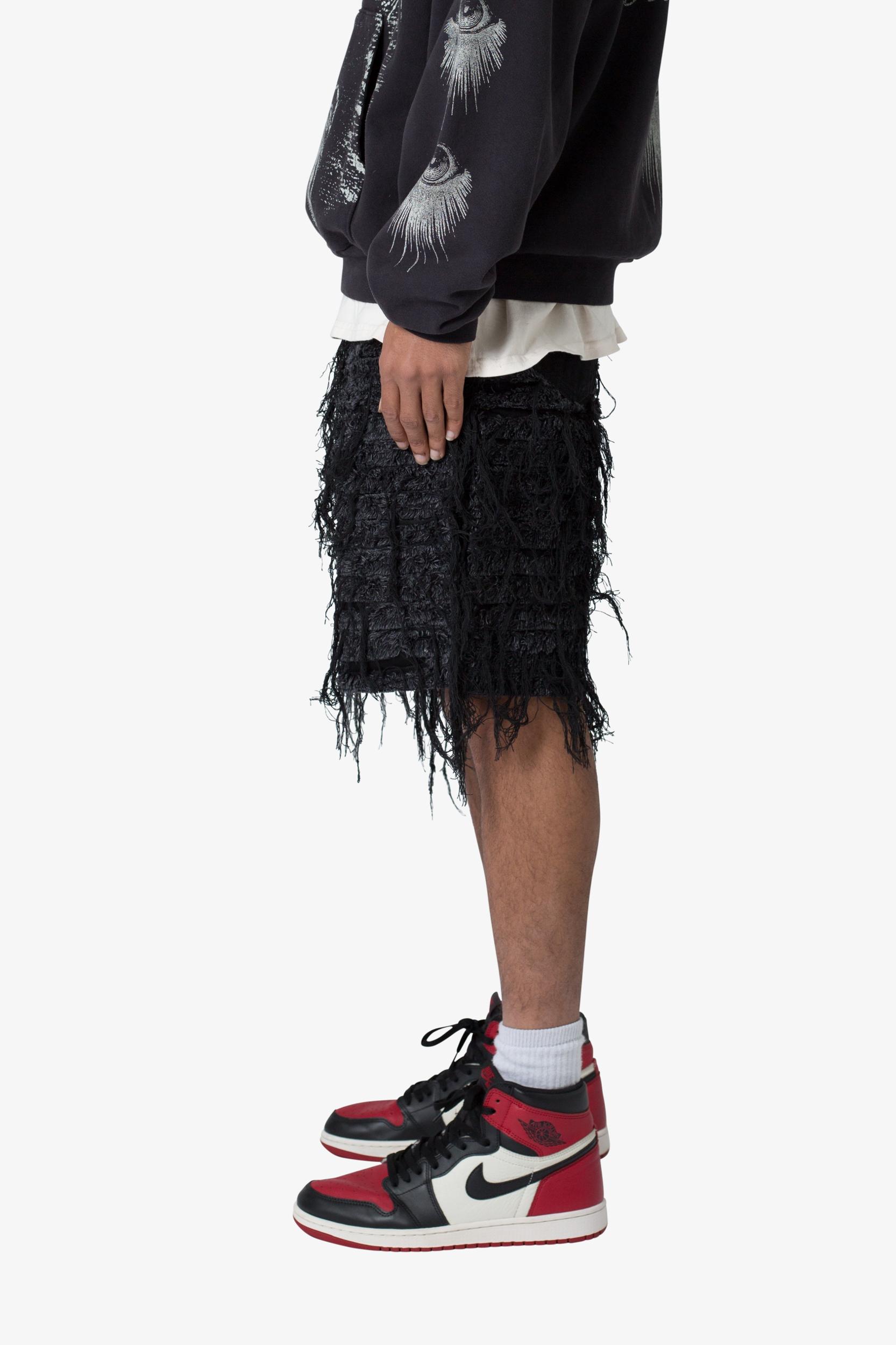 Allover Frayed Denim Shorts - Black Product Image