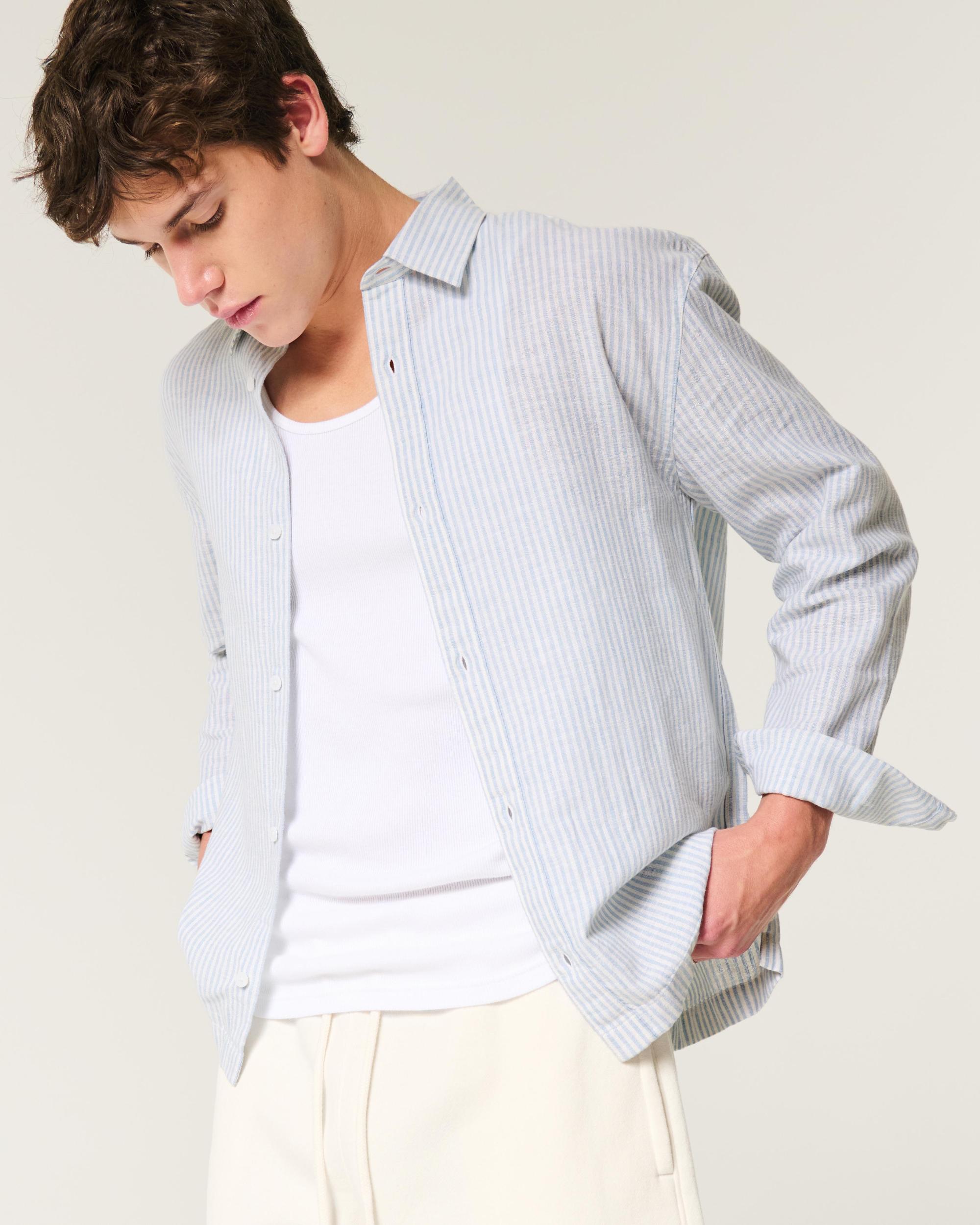 Linen-Blend Button-Through Shirt Product Image