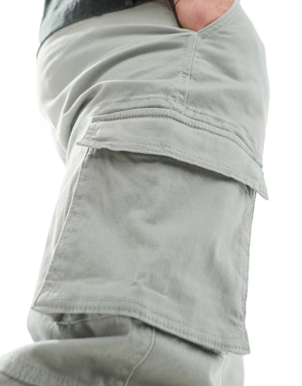 ONLY & SONS tapered fit cargo pants with cuffed bottoms in light sage Product Image