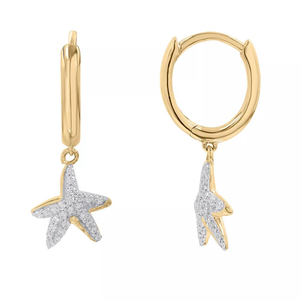 Sterling Silver 1/3 Carat T.W. Diamond Starfish Drop Earrings, Women's, Gold Tone Product Image