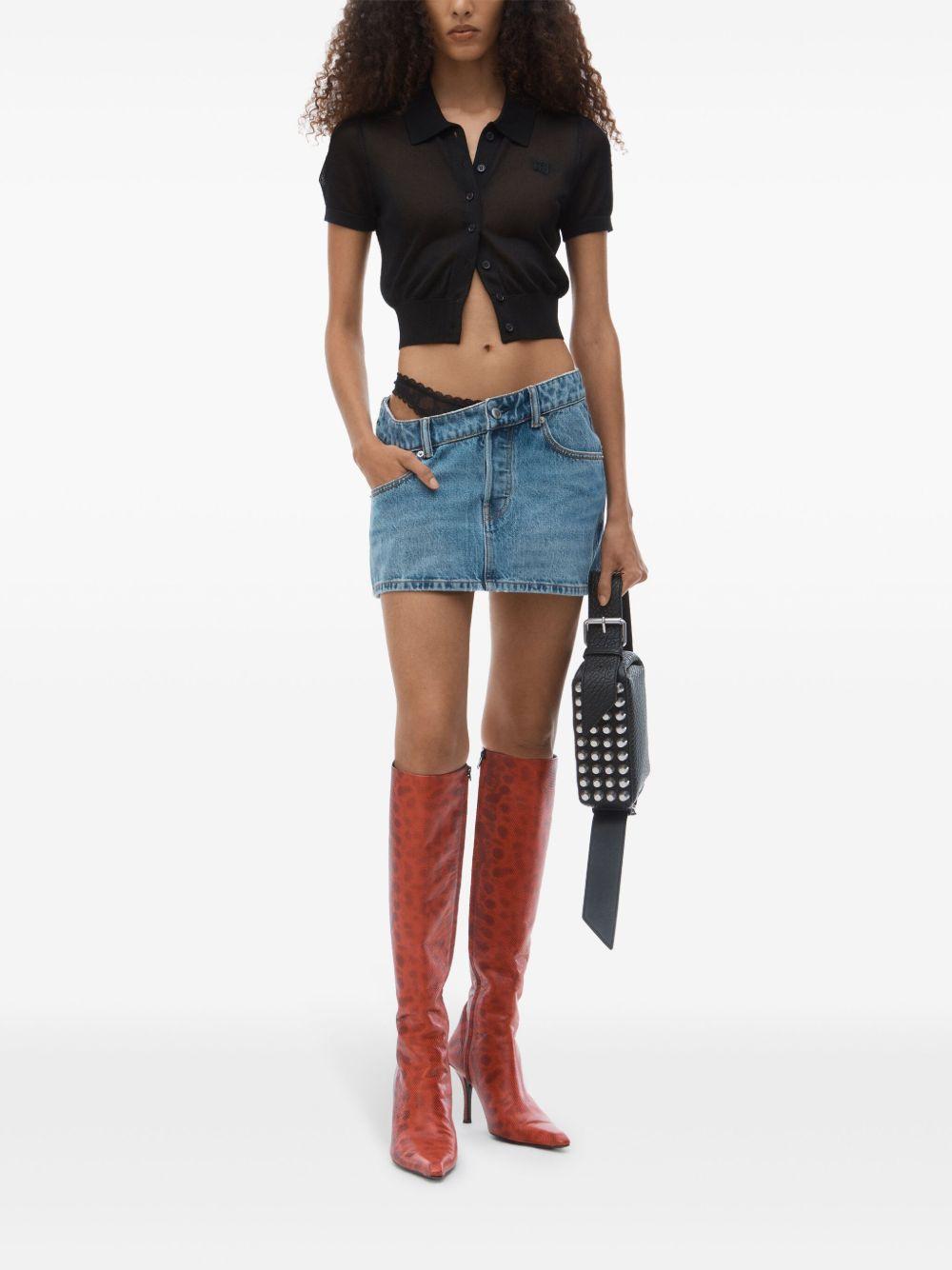 asymmetric lace-detail denim skirt Product Image