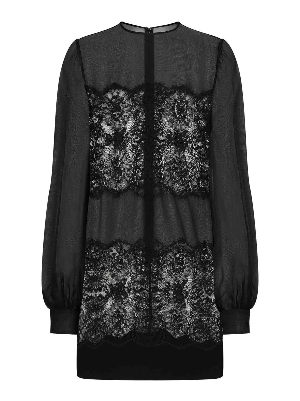 DOLCE & GABBANA Short Organza And Lace Dress In Black Product Image