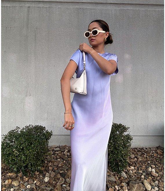 Antonio Melani Fallon Printed Satin Ombre Boat Neck Short Sleeve Long Slip Dress Product Image