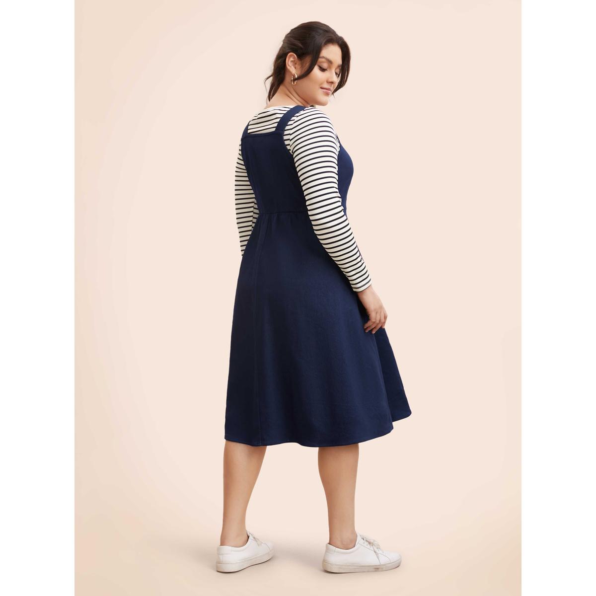 Plus Size Denim Elastic Waist Overall Dress Indigo Women Casual Non V-neck Sleeveless Curvy BloomChic 28/5X Product Image