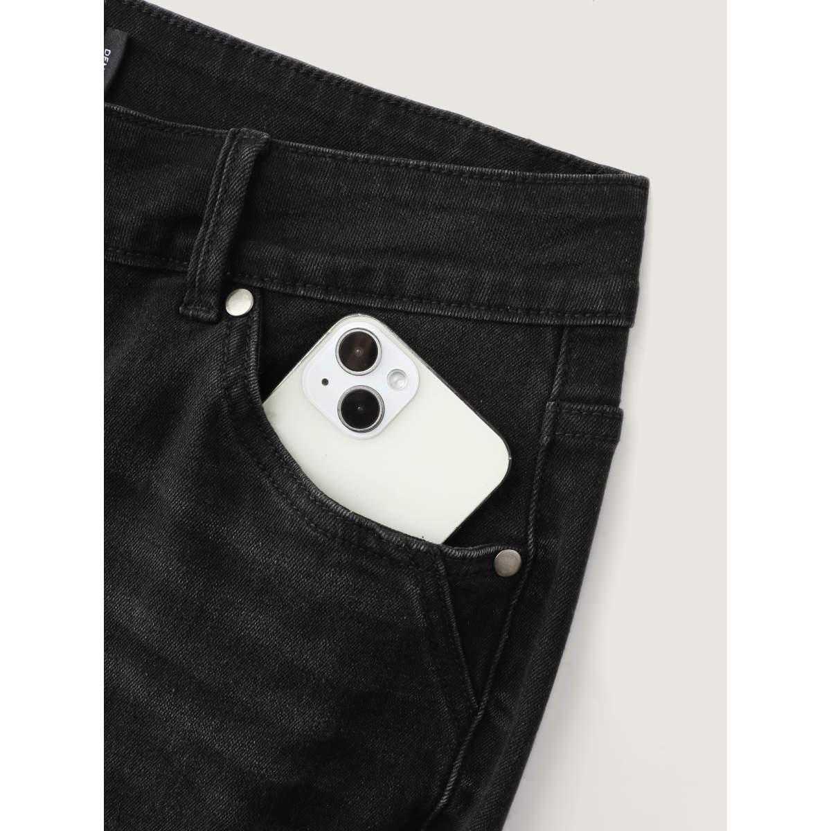 Plus Size Mid-Rise Everyday Bootcut Jeans Women Denimblack Leisure High stretch Slanted pocket Jeans BloomChic 28/5X Product Image