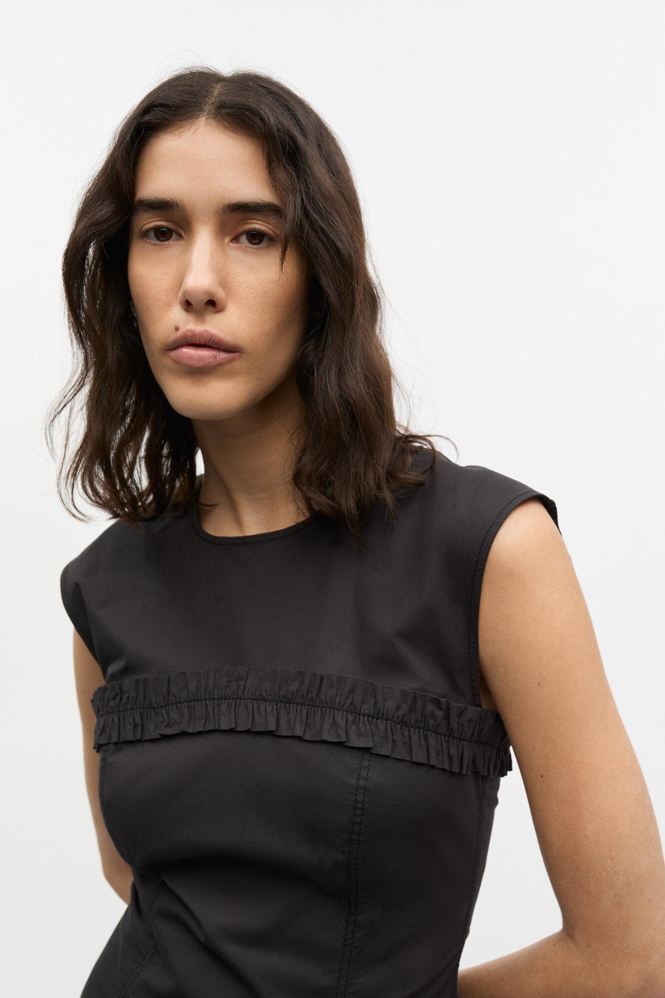 Black Stretch Cotton Corset Mini Dress Product Image