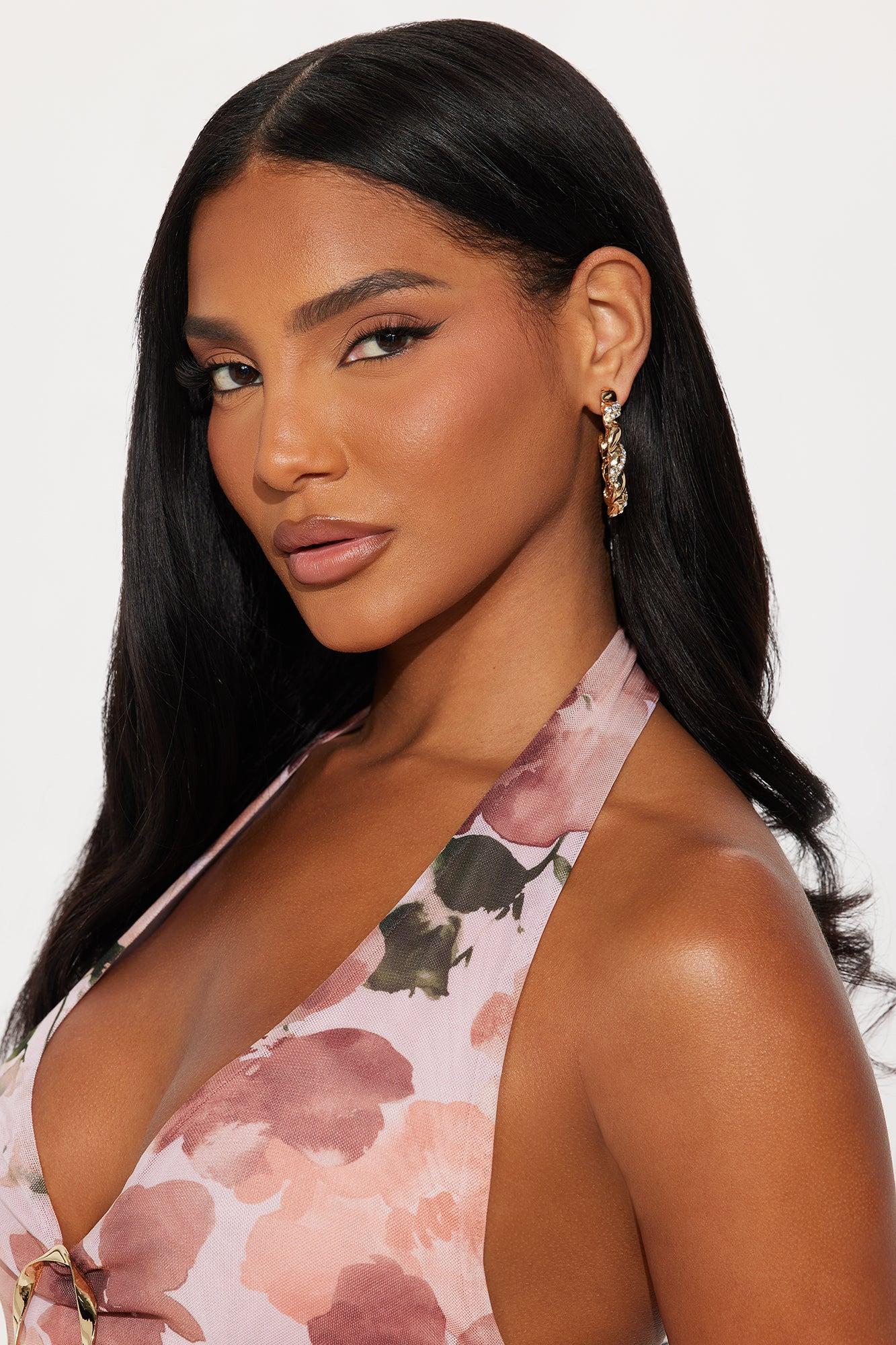 Major Plans Rhinestone Hoop Earrings - Gold Female Product Image