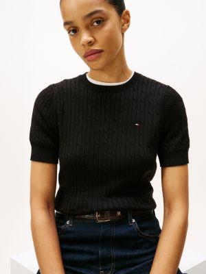 Short-Sleeve Cable Knit Sweater Product Image