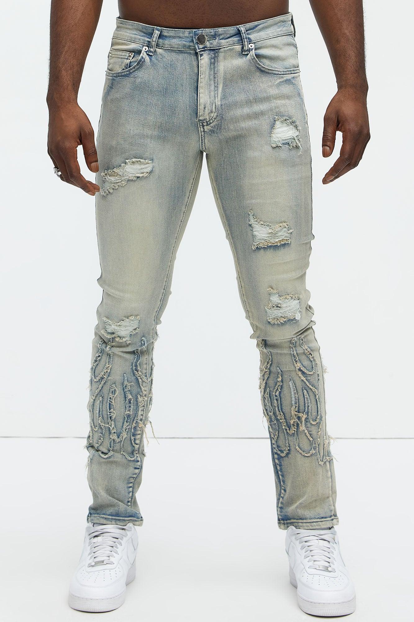 Down To Flames Skinny Jeans - Light Wash Product Image