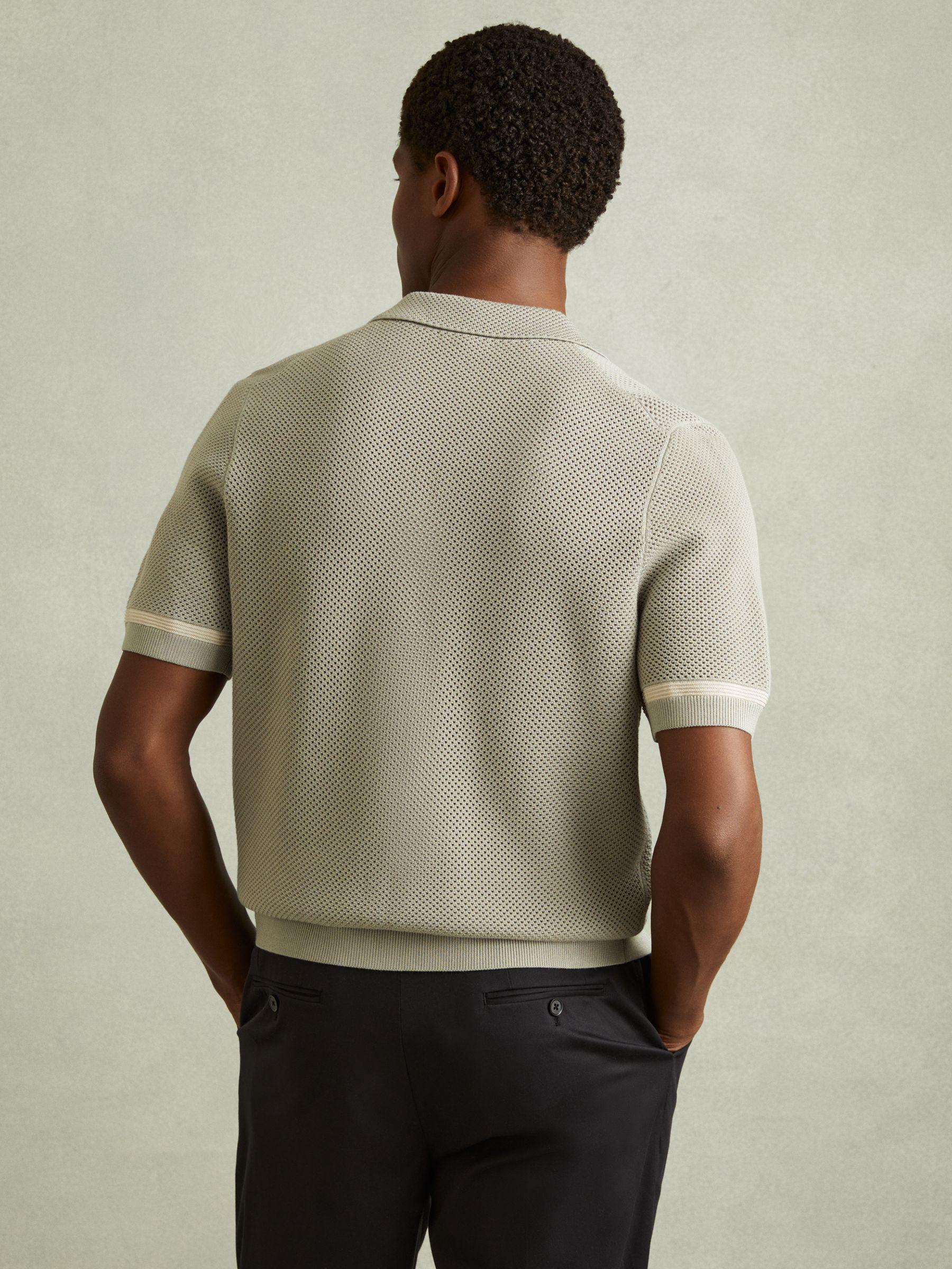 Open-Stitch Cuban Collar Shirt in Light Sage Green Product Image