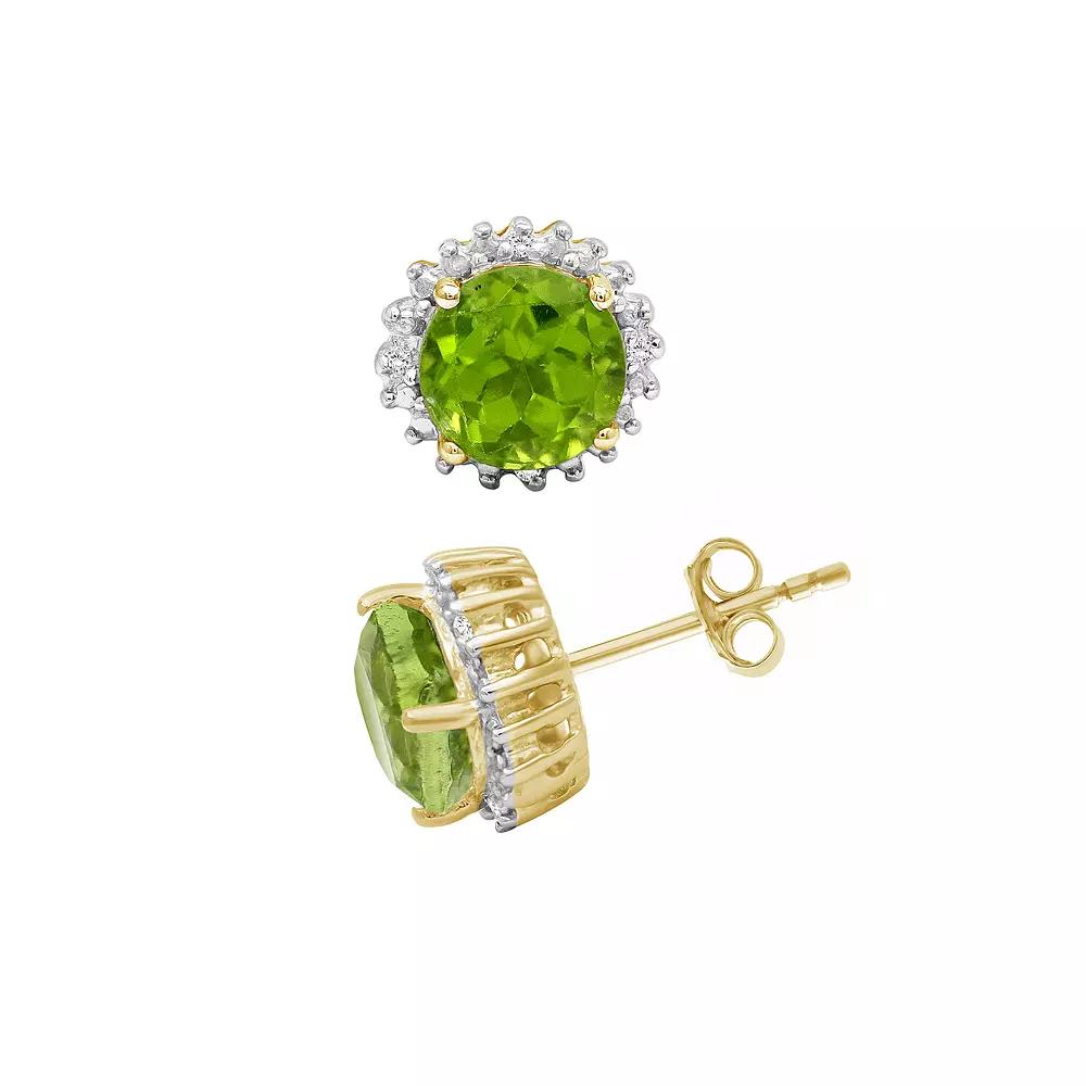 Jewelexcess 14k Gold Over Silver Peridot & Diamond Accent Halo Stud Earrings, Women's, Gold Tone Product Image