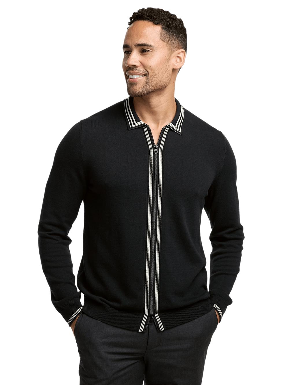 Cotton Full Zip Polo - Black Product Image