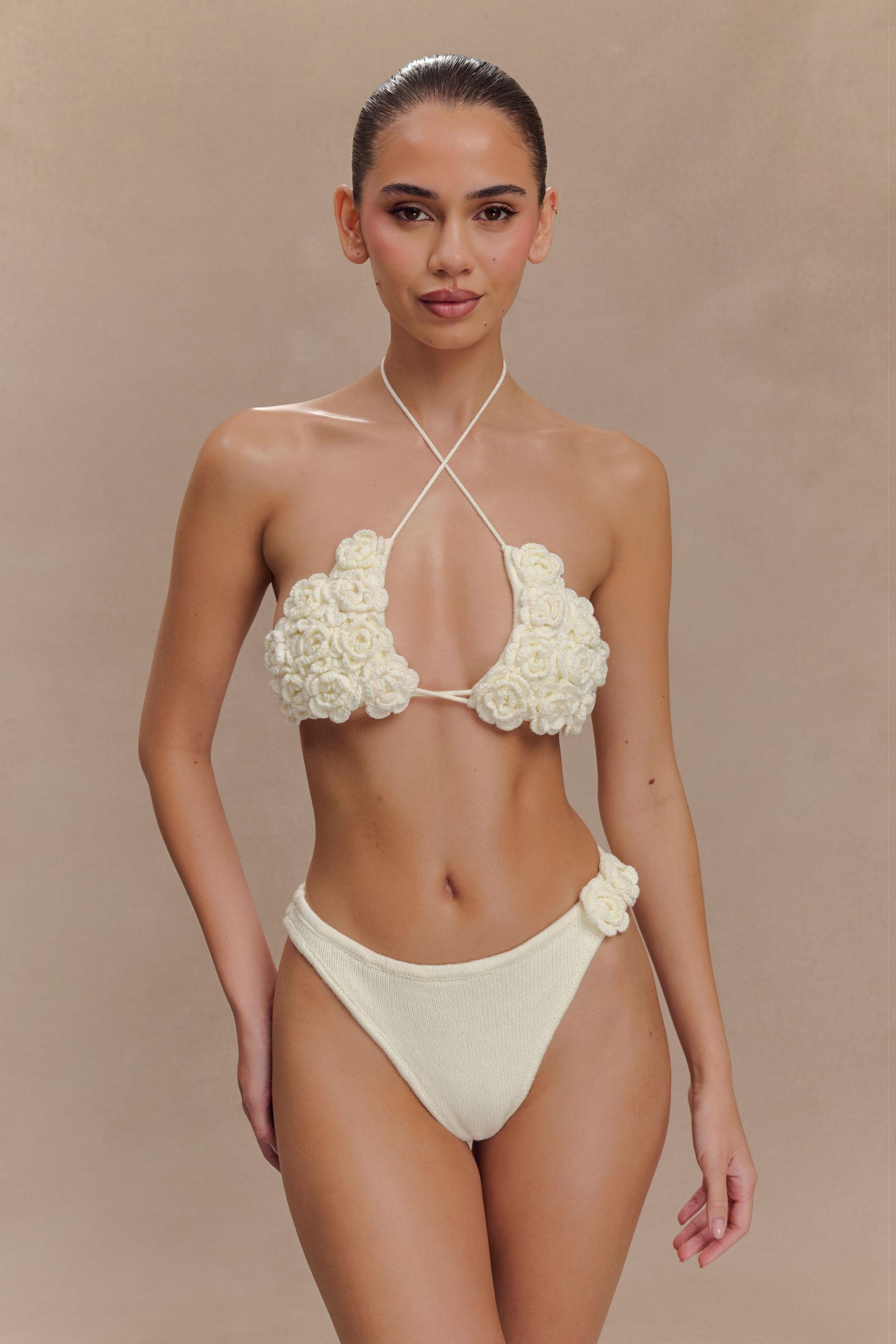 Aesha Floral Crochet Bikini Top - Ivory Product Image