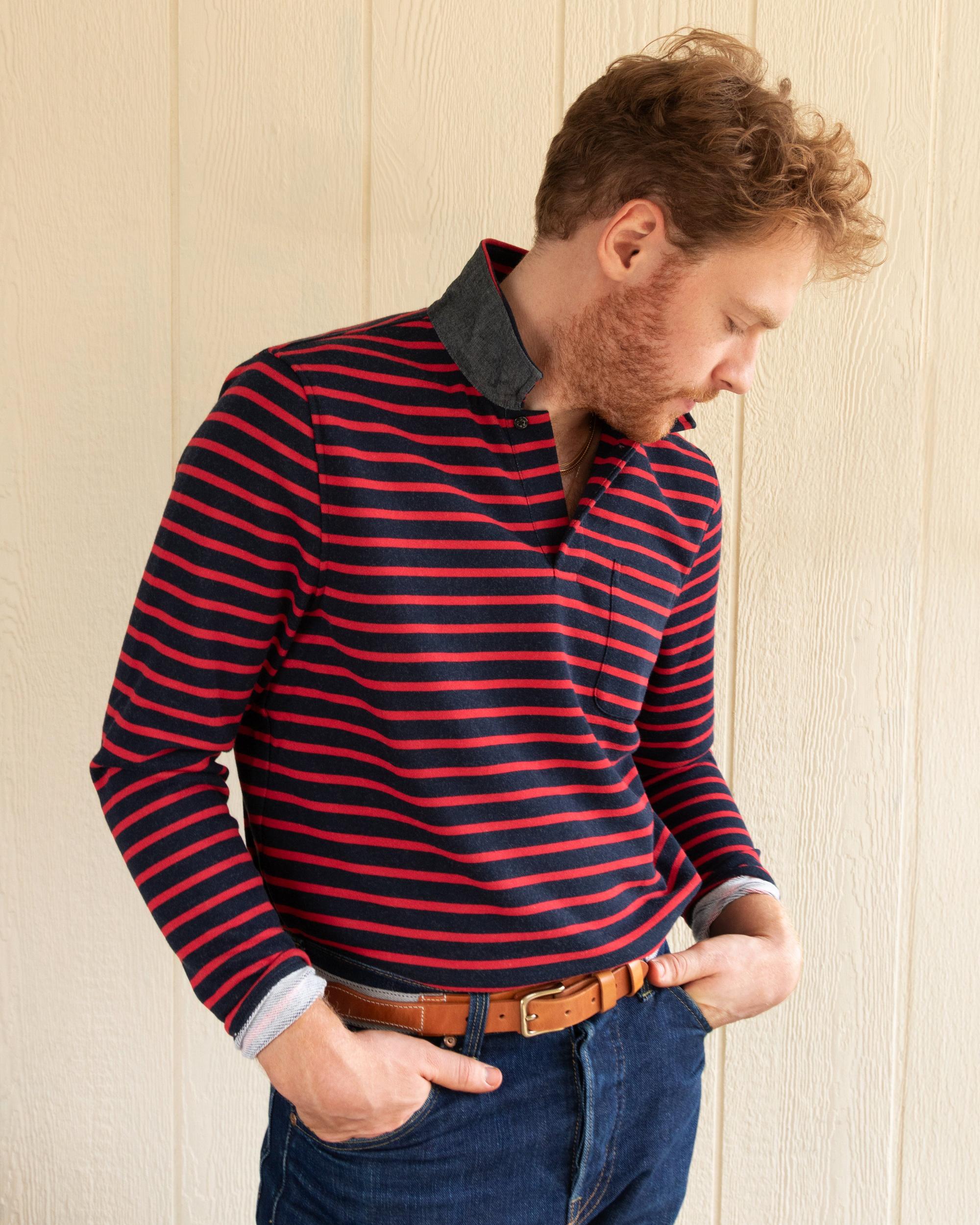 Acadia Polo in Navy/Breton Red Loopback Terry Product Image