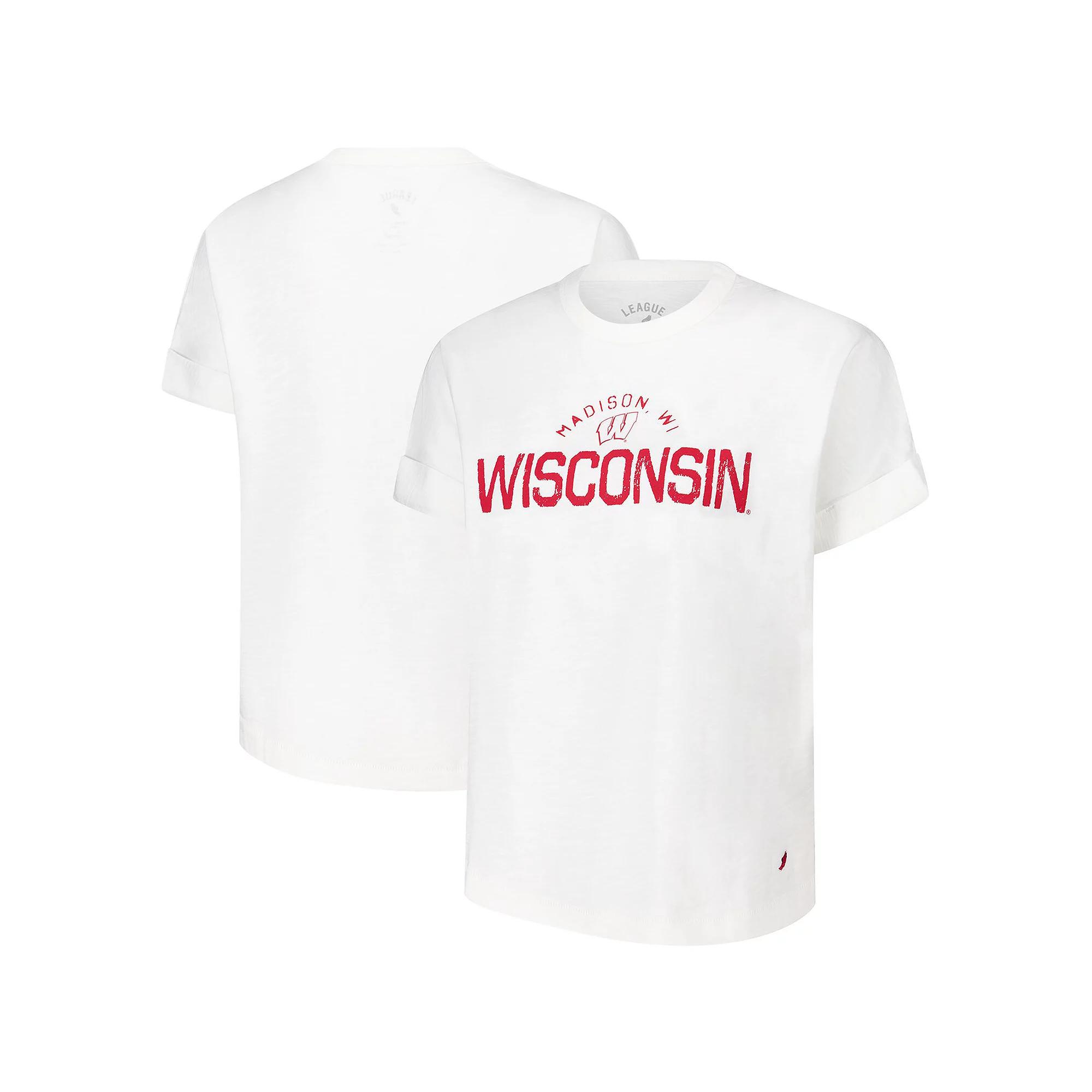 Women's League Collegiate Wear White Wisconsin Badgers Slub Rolled Cuff T-Shirt,  Product Image